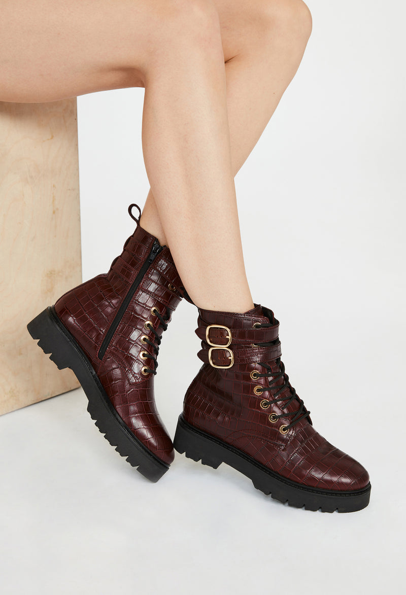 Bottines Annabella Croco Bordeaux