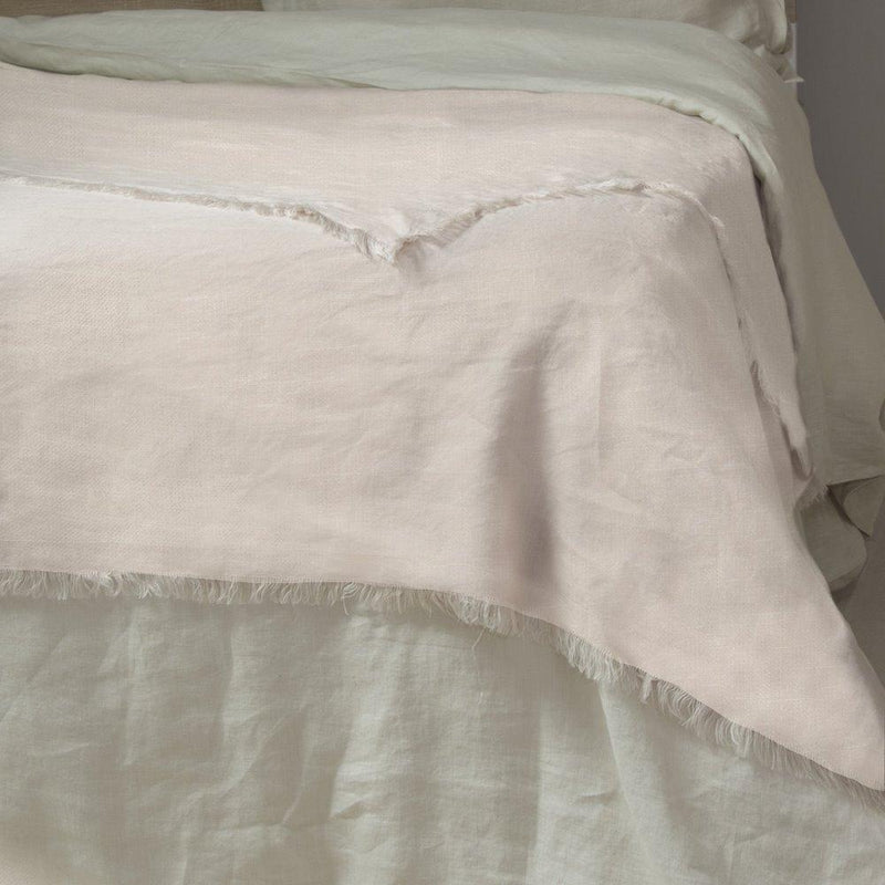 Linen Bed Cover Fringed Single Thickness Hortense - Poudre
