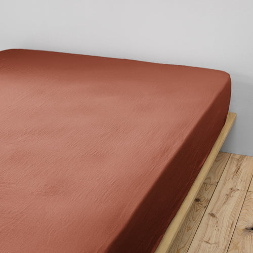 Fitted Sheet Cotton Gauze Gaia Terracotta - L'Effet Papillon - The Bradery